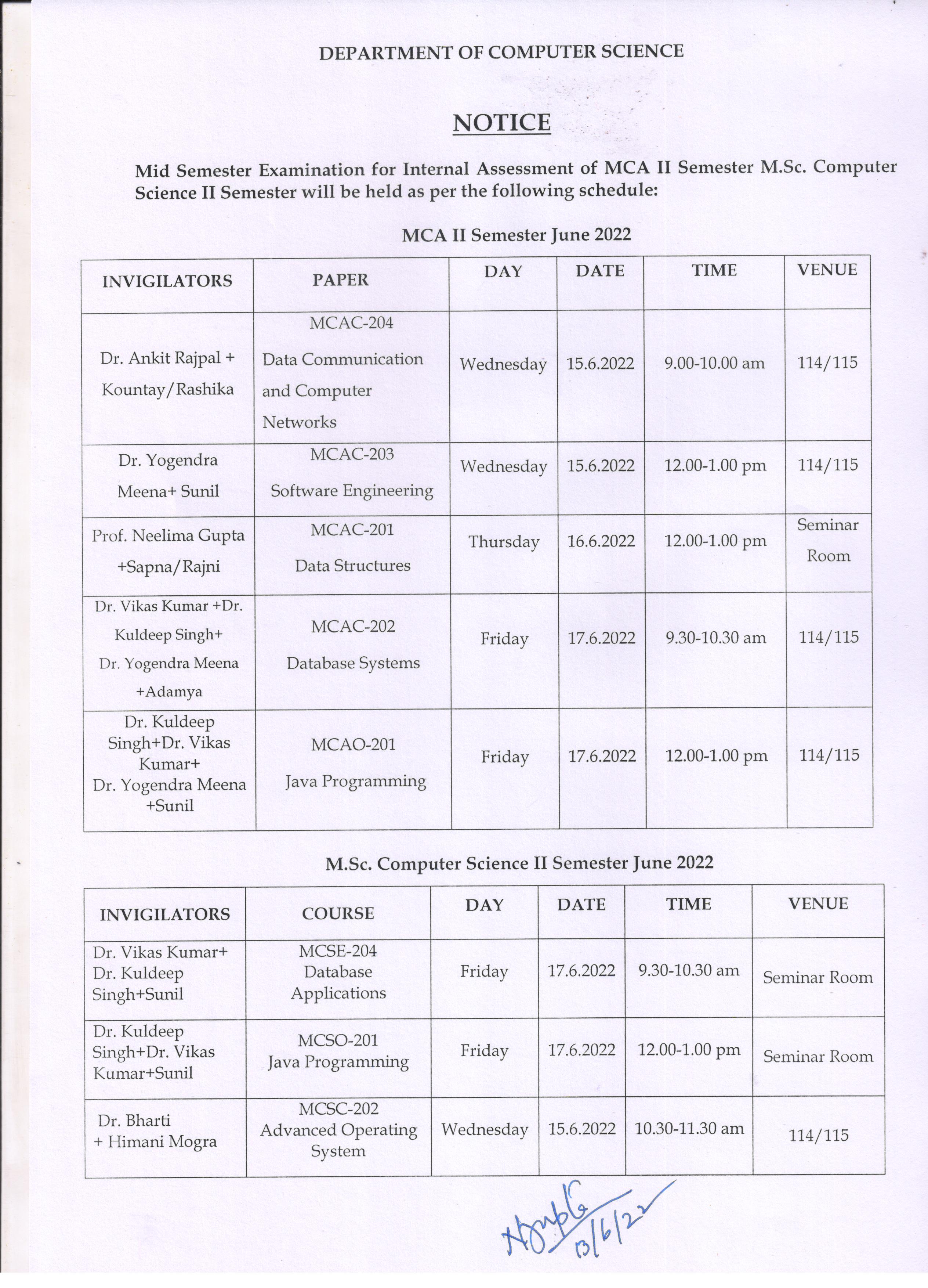 Notice Board Department Of Computer Science University Of Delhi